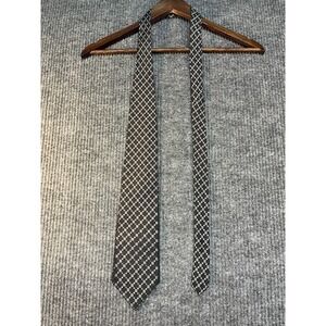 RBM Collection Mens Necktie Black Silver Geometric Square Pattern Silk Blend Tie
